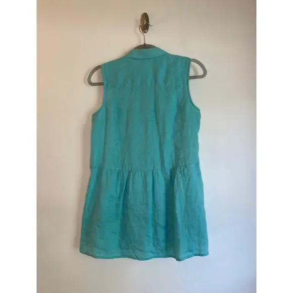 J.Jill Love Linen Button Up Sleeveless Blouse Size XS Aqua Tunic Lagenlook Linen - Picture 2 of 7